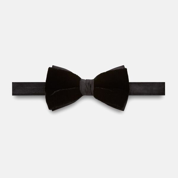 Fonzo Velvet Silk Bow Tie, Black, hi-res